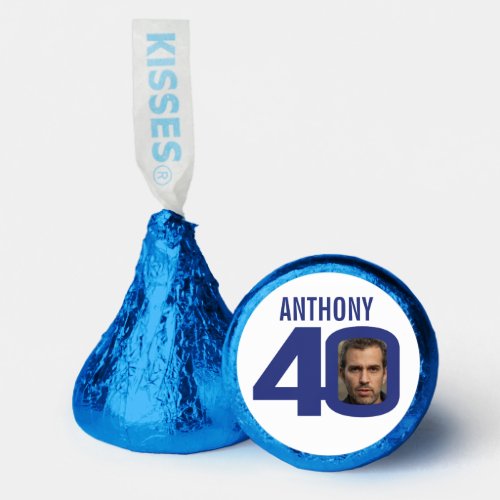 Birthday 40th blue white add your photo name hersheys kisses