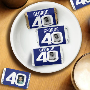Birthday 40th blue white now and then photo name hershey's miniatures