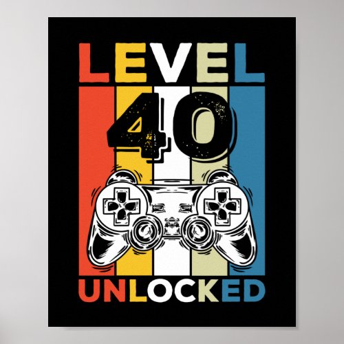 Birthday 40th Level Unlocked 40 Gaming Vintage Poster