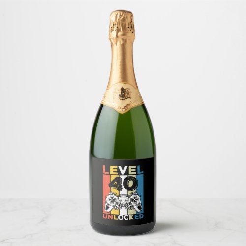 Birthday 40th Level Unlocked 40 Gaming Vintage Sparkling Wine Label