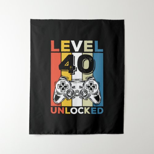 Birthday 40th Level Unlocked 40 Gaming Vintage Tapestry