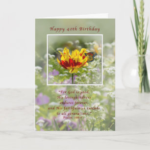 Birthday, 40th, Tulip and Butterfly, Religious Card