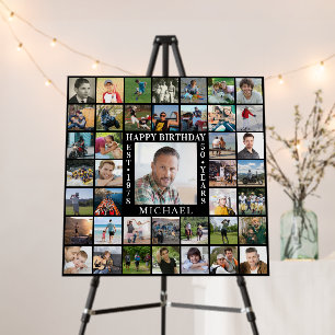 Birthday 41 Photo Collage Name Age EST Year Black Foam Board