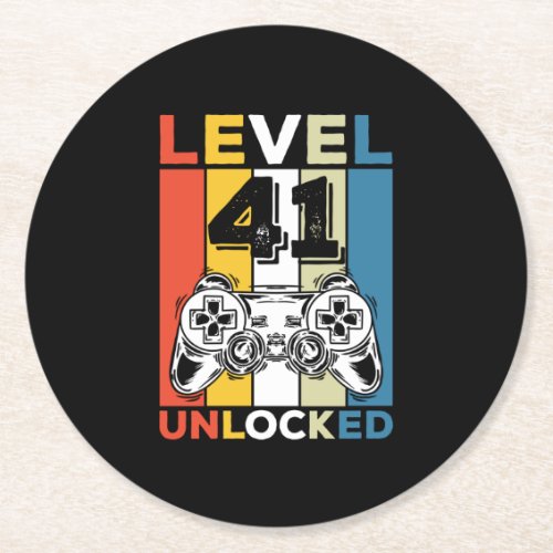 Birthday 41st Level Unlocked 41 Gaming Vintage Round Paper Coaster