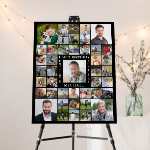 Birthday 43 Photo Collage Name Age EST Year Black Foam Board