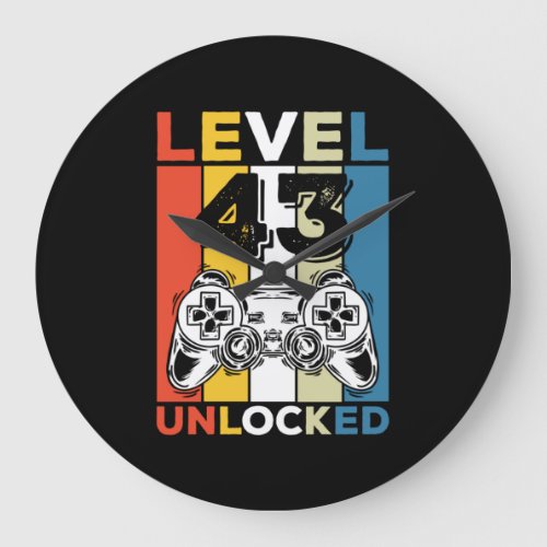 Birthday 43rd Level Unlocked 43 Gaming Vintage Large Clock