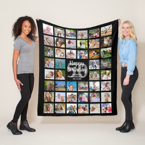 Birthday 44 Photo Collage Any Age Name Date Fleece Blanket