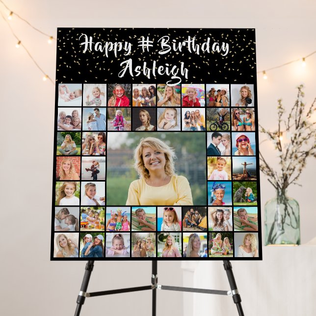 Birthday 45 Photo Collage Confetti Brush Script Foam Board (In Situ (Stand))