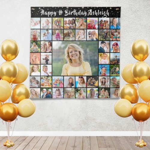 Birthday 45 Photo Collage Confetti Brush Script Tapestry