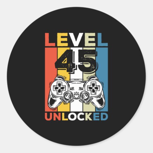 Birthday 45th Level Unlocked 45 Gaming Vintage Classic Round Sticker