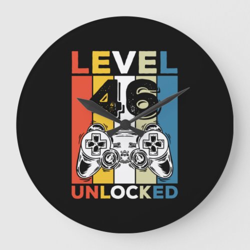 Birthday 46th Level Unlocked 46 Gaming Vintage Large Clock