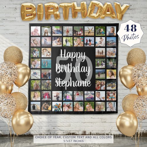 Birthday 48 Photo Collage Personalized Tapestry