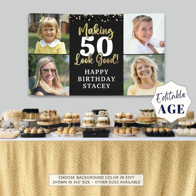 Birthday 4 Photos Making AGE Look Good Black Gold Banner (Creator Uploaded)