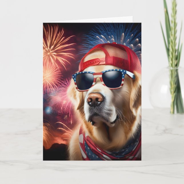Birthday 4th Of July Golden Retriever Card (Front)
