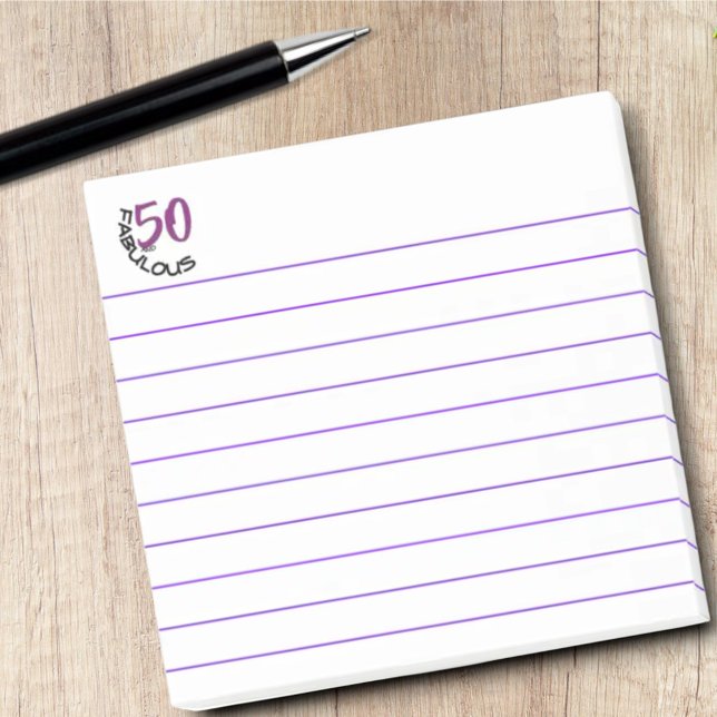 Birthday 50 and Fabulous Purple Black Typography Post-it Notes (50th Birthday lined Post-It notepad)