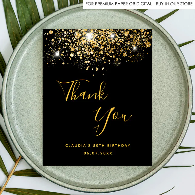 Birthday 50 black gold budget thank you card | Zazzle