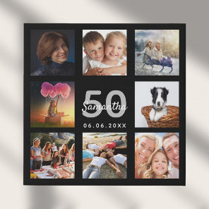 Birthday 50 custom photo collage black monogram faux canvas print