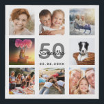 Birthday 50 custom photo collage white monogram faux canvas print<br><div class="desc">A unique 50th (or any age) birthday gift or keepsake, celebrating her life with a collage of 8 of your photos. Add images of her family, friends, pets, hobbies or dream travel destination. Personalize and add a name, age 50 and a date. Gray and black colored letters. A chic white...</div>