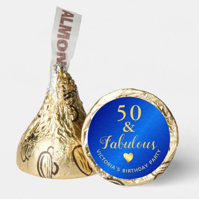 Birthday 50 & Fabulous Blue and Gold Custom Hershey®'s Kisses® (Front)