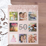 Birthday 50 glitter drips photo rose gold pink jigsaw puzzle<br><div class="desc">A glamorous and unique 50th (or any age) birthday gift or keepsake, celebrating her life with a collage of 8 of your photos. Personalize and add a name, age 50 and a date. Gray and dark rose gold colored letters. Elegant and trendy blush pink background color. Decorated with rose gold...</div>
