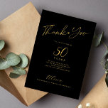 Birthday 50 milestone age gold black elegant  thank you card<br><div class="desc">Simple modern faux gold calligraphy script heart any age milestone birthday thank you card template with your custom text and signature.</div>