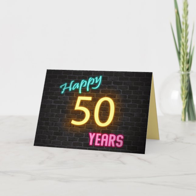 Birthday 50 neon sign on brick card (Front)