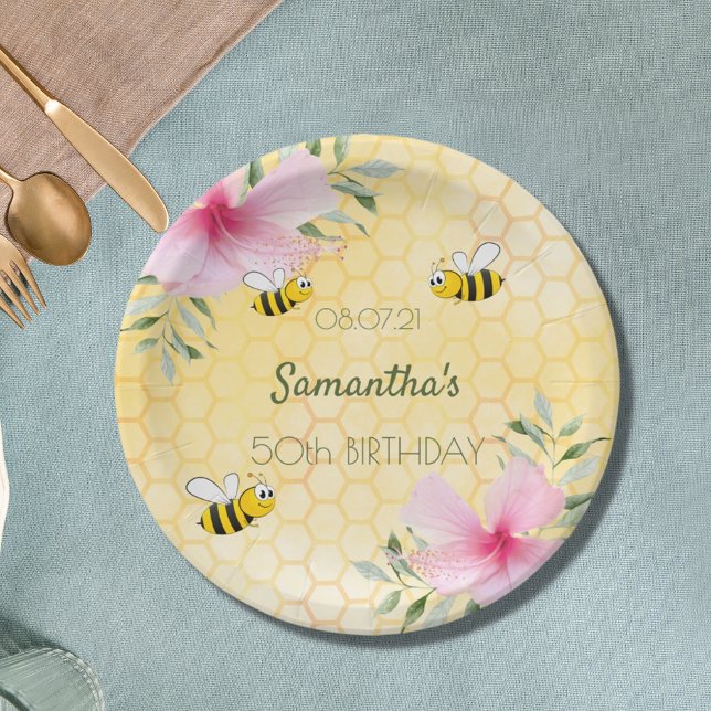 Birthday 50 party happy bumble bees honeycomb paper plates (Creator Uploaded)