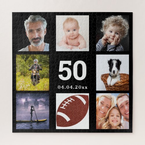 Birthday 50 photo collage guy man black jigsaw puzzle