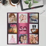 Birthday 50 photo collage woman purple jigsaw puzzle<br><div class="desc">A gift for a woman's 50th (or any age) birthday, celebrating her life with a collage of 8 of your photos. Templates for a name, age 50 and a date. Date of birth or the date of the anniversary. Dark purple and white colored letters. Girly and feminine purple gradient background...</div>