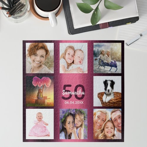 Birthday 50 photo collage woman purple jigsaw puzzle