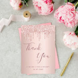 Birthday 50 rose gold glitter drips glamorous thank you card<br><div class="desc">A thank you card for a 50th (or any age) birthday. A rose gold faux metallic looking background color. With faux glitter drips, paint drip look. On front large dark rose gold colored hand lettered script and the text: Thank You, your text, title and a date. Back: Template for Your...</div>