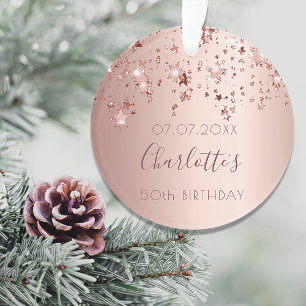 Birthday 50 rose gold stars name ornament