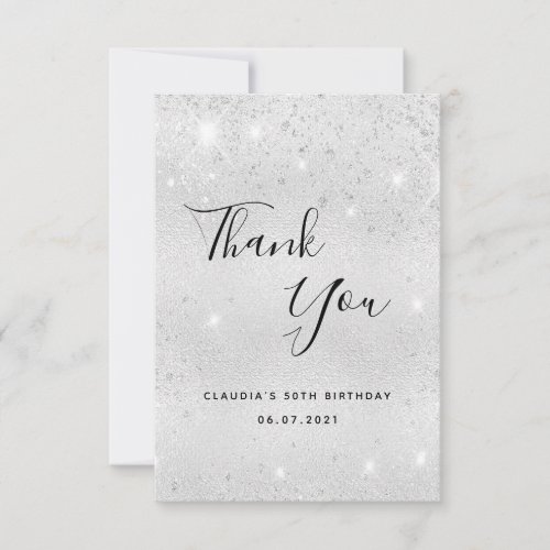 Birthday 50 silver glitter dust glamorous thank you card