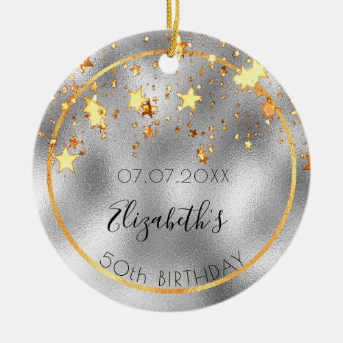 Birthday 50 silver gold shiny stars name ceramic ornament