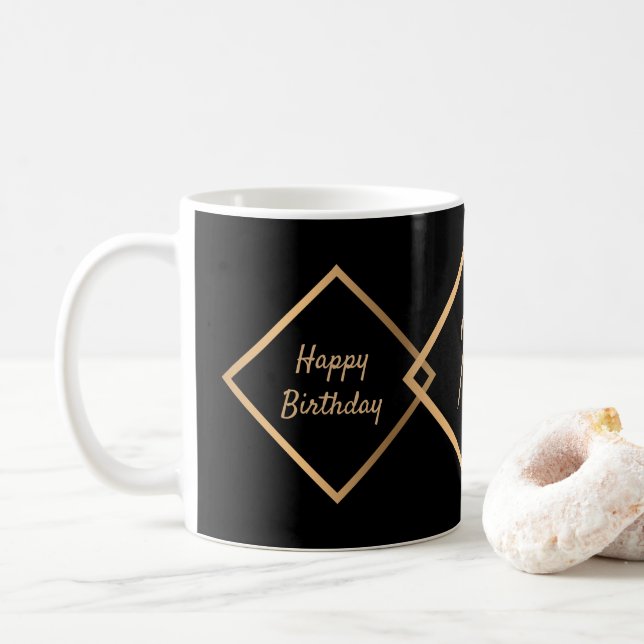 Birthday 50th Black Gold Monogram Personalize Coffee Mug (With Donut)