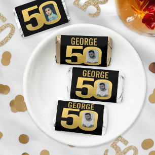 Birthday 50th black gold now and then photo name hershey's miniatures