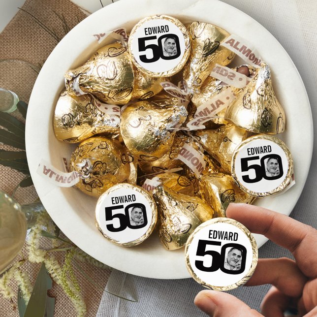 Birthday 50th black white add your photo name hershey®'s kisses® (Creator Uploaded)