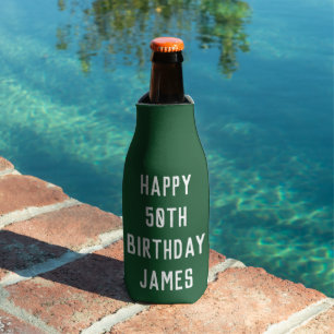 Birthday 50th Elegant Green Stylish Favors Bottle Cooler