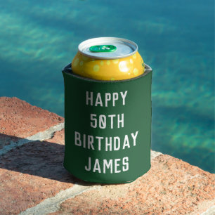 Birthday 50th Elegant Green Stylish Favors Can Cooler