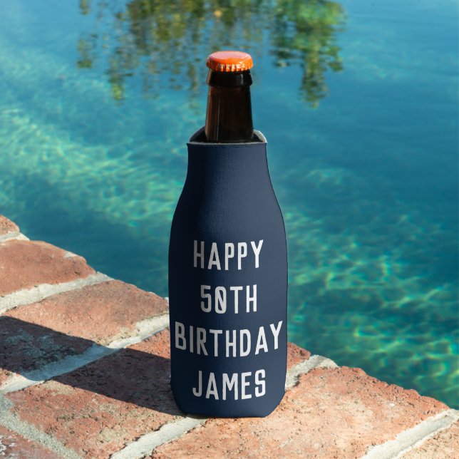 Birthday 50th Elegant Navy Blue Stylish Favors Bottle Cooler (In Situ Pool)
