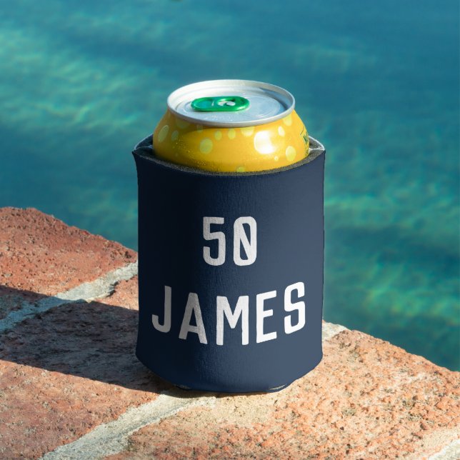 Birthday 50th Elegant Navy Blue Stylish Favors Can Cooler (In Situ Pool)