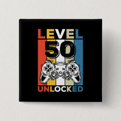 Birthday 50th Level Unlocked 50 Gaming Vintage Button