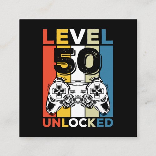 Birthday 50th Level Unlocked 50 Gaming Vintage Square Business Card