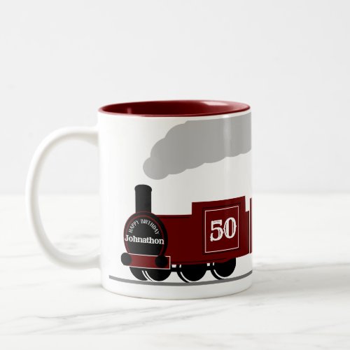 Birthday 50th or any other age train railway gift Two_Tone coffee mug