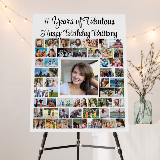 Birthday 52 Photo Collage Custom Title Color Foam Board (In Situ (Stand))