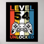 Birthday 54th Level Unlocked 54 Gaming Vintage Poster<br><div class="desc">Birthday 54th Level Unlocked 54 Gaming Vintage</div>