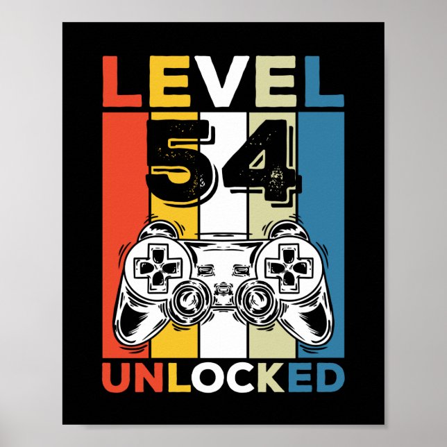 Birthday 54th Level Unlocked 54 Gaming Vintage Poster (Front)