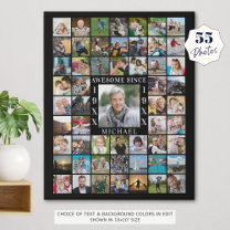 Birthday 55 Photo Collage AWESOME SINCE Faux Canvas Print
