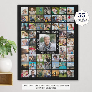 Birthday 55 Photo Collage AWESOME SINCE Faux Canvas Print