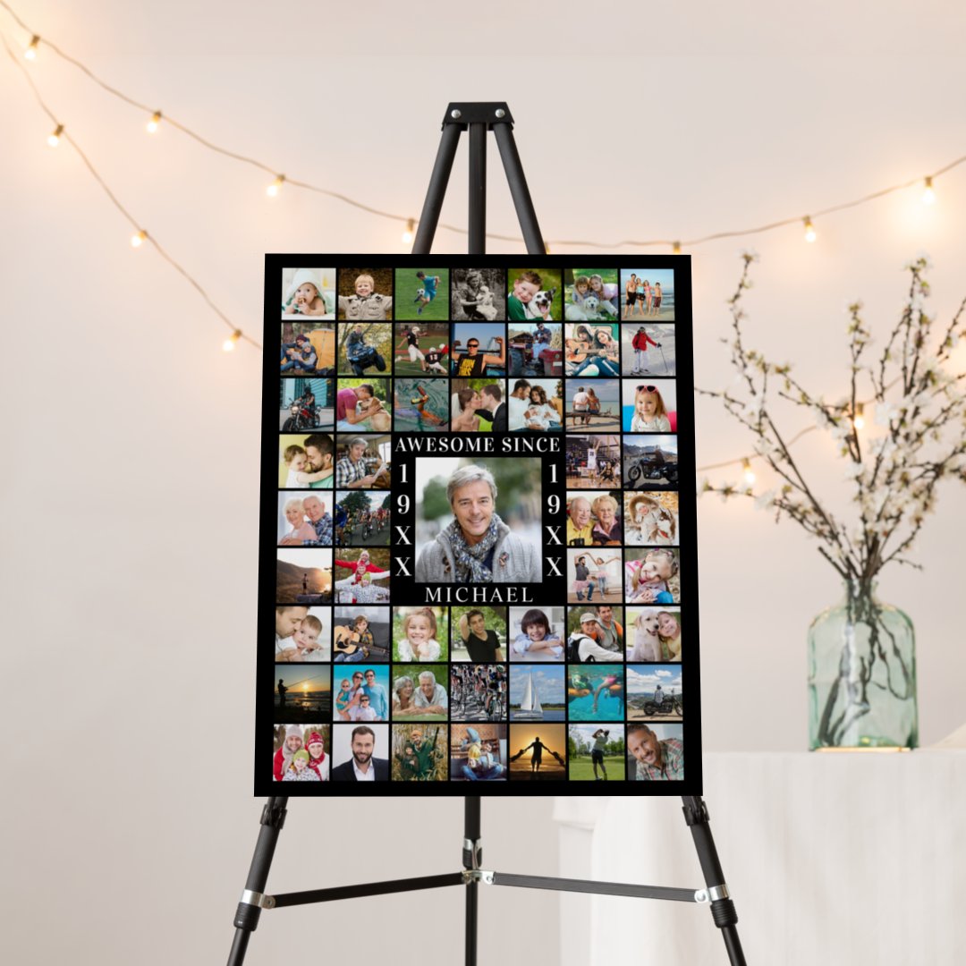 Birthday 55 Photo Collage AWESOME SINCE Foam Board | Zazzle